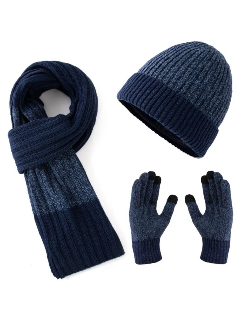 Men's Wool Blend Beanie Scarf Touchscreen Gloves 3 Piece Winter Set